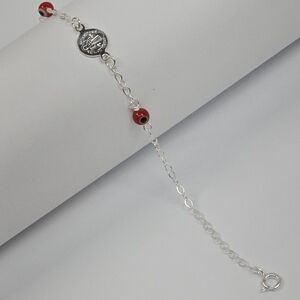 925 Sterling Silver St. Benedict Adjustable Bracelet Red Accents